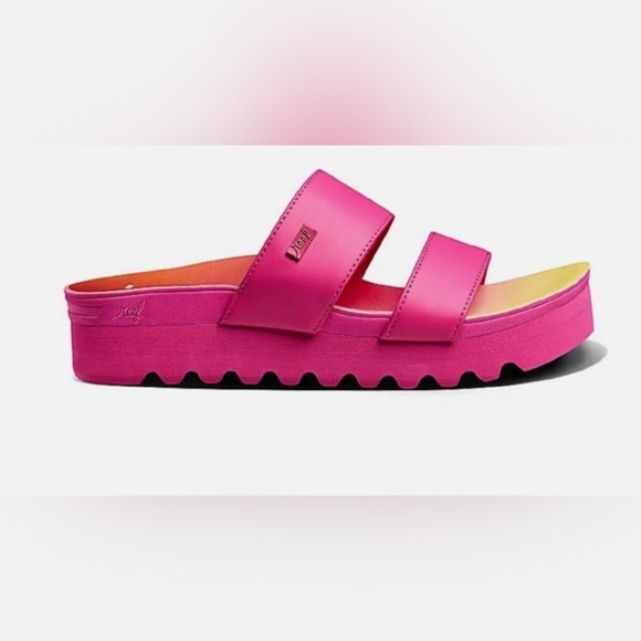 REEF pink ombre Banded Horizon Platform‎ Slip On Cushion Comfort Slides size 9 - Picture 3 of 5